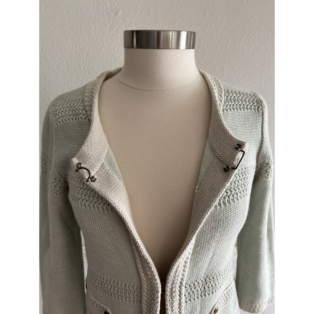 Cabi Women's Society Knit Cardigan Sweater 3/4 Sleeve 100% Cotton Mint Green S - Picture 3 of 12